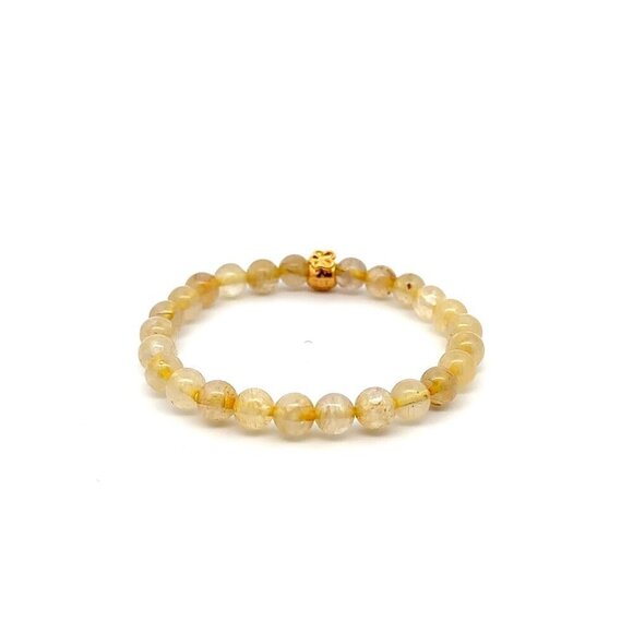 18K Gold Money Bag Lucky Charm Bracelet Gemstones Natural Rutilated Quartz 6mm - Picture 5 of 5